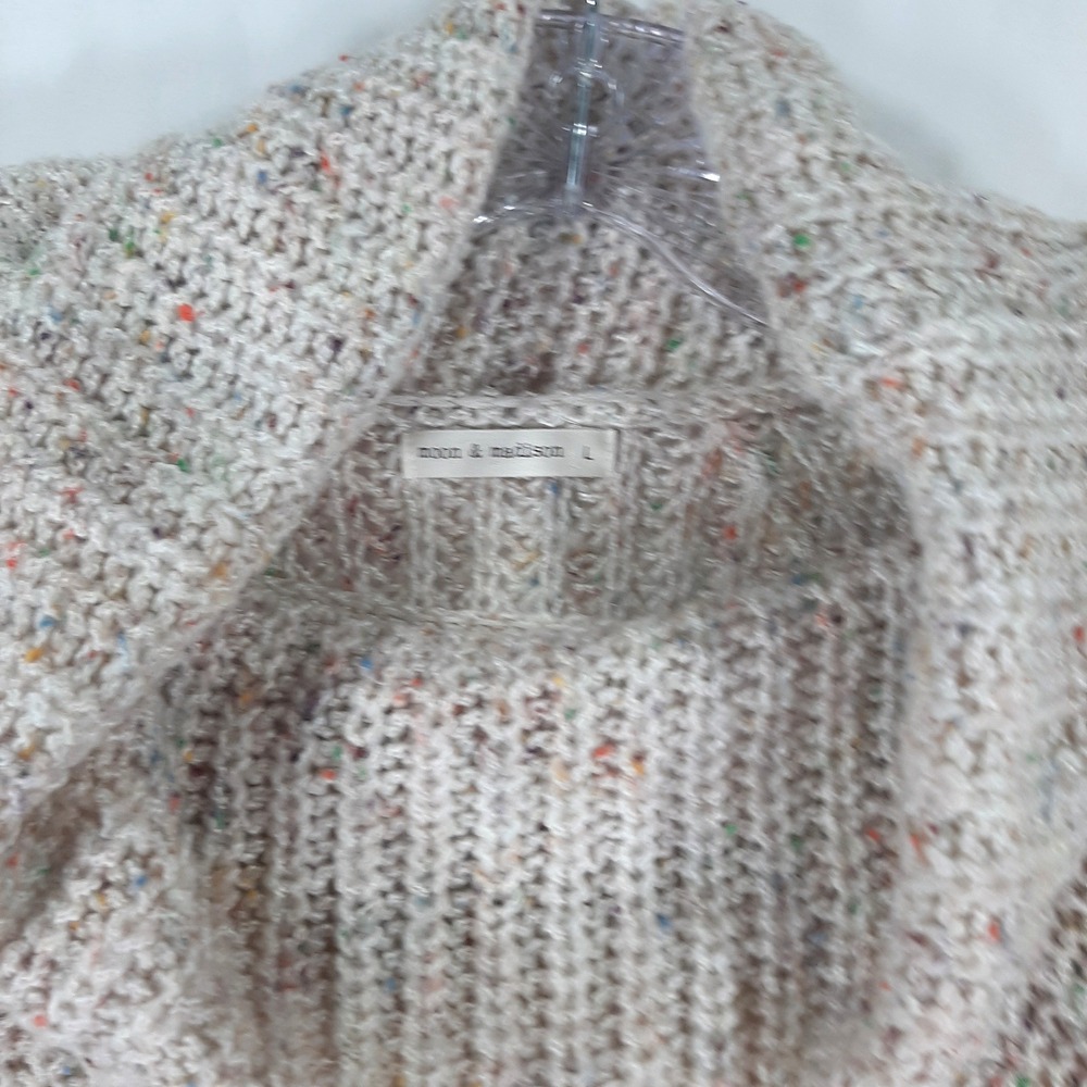 Moon & Madison Cream Confetti Speckled Cowl Neck Chunky Knit Sweater Large - Picture 2 of 10